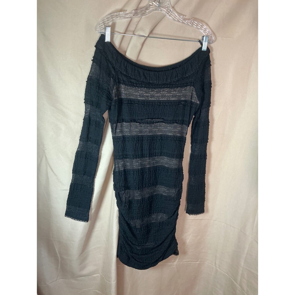 BCBGMAXAZRIA Bodycon Dress Womens Medium Black Excellent Lace Ruffle Striped - Picture 6 of 12